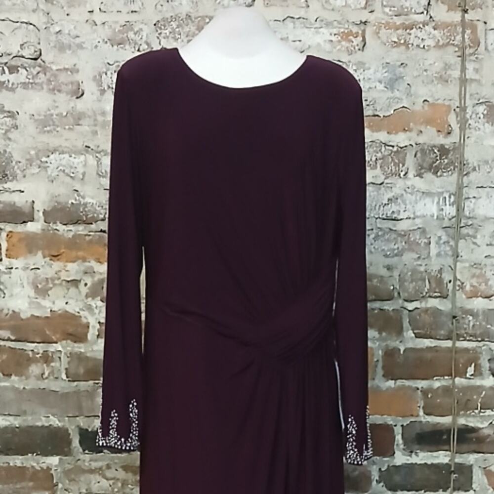 Betsy & Adam Formal Evening Gown Womens 16W Wine Beaded Wedding Party Dress - Picture 7 of 15